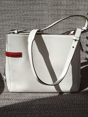 Lauren Ralph Lauren Cream 2-way Bag with Red Accent Strip